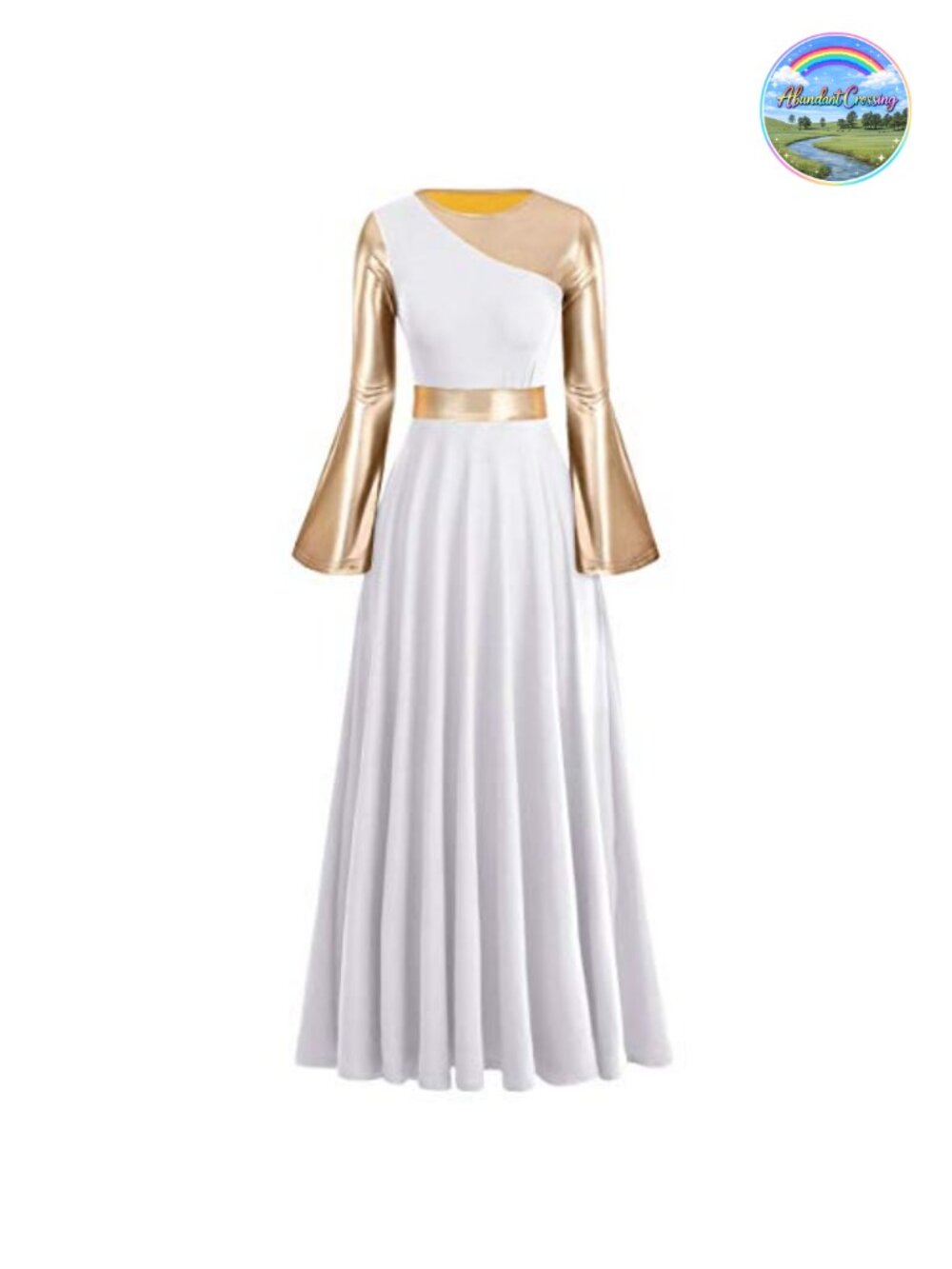 Womens Metallic Praise Dance Worship Long Dress Bell Sleeve Church Dancewear